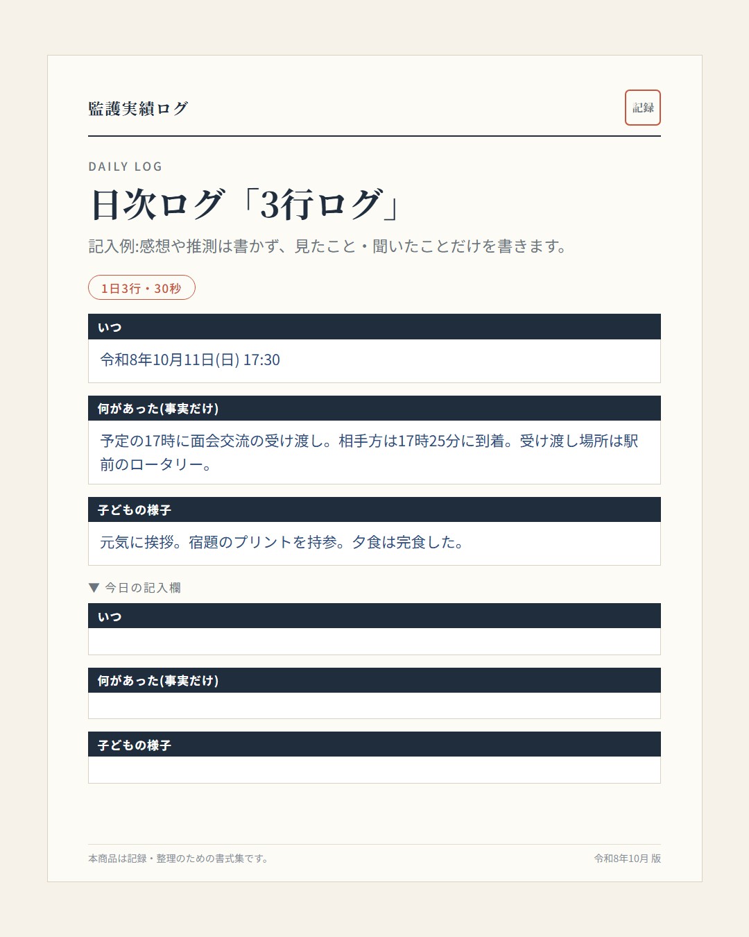 日次ログ：3行の記録例