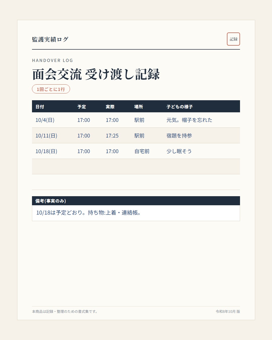 面会交流の受け渡し記録